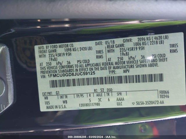 Ford ESCAPE SE 2018 1FMCU0GD8JUC59125 Image 9