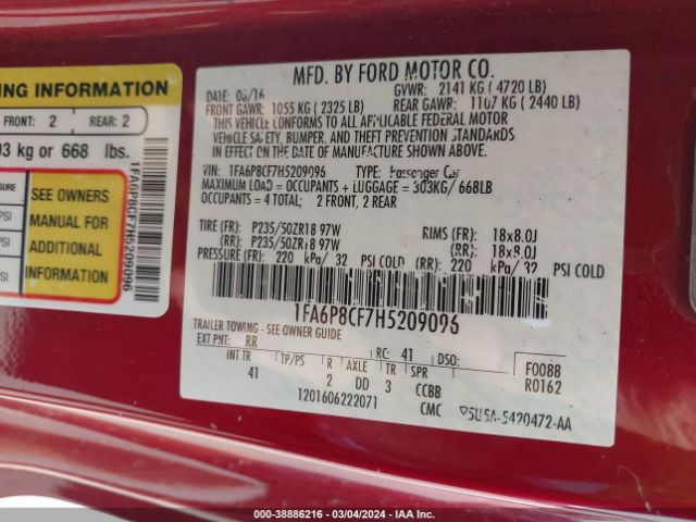 1FA6P8CF7H5209096 Ford Mustang Gt Premium