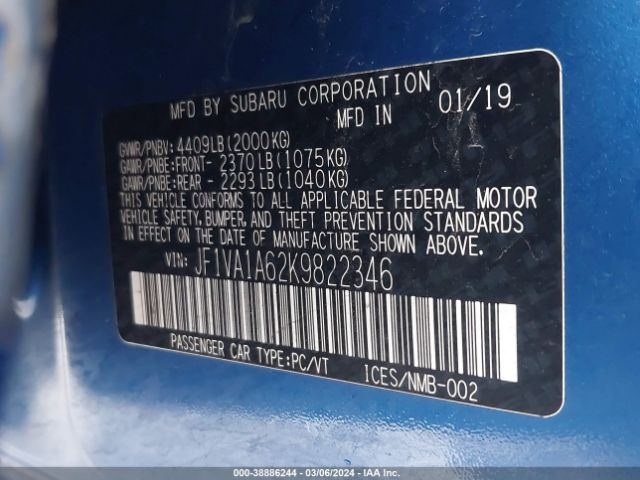 JF1VA1A62K9822346 Subaru WRX