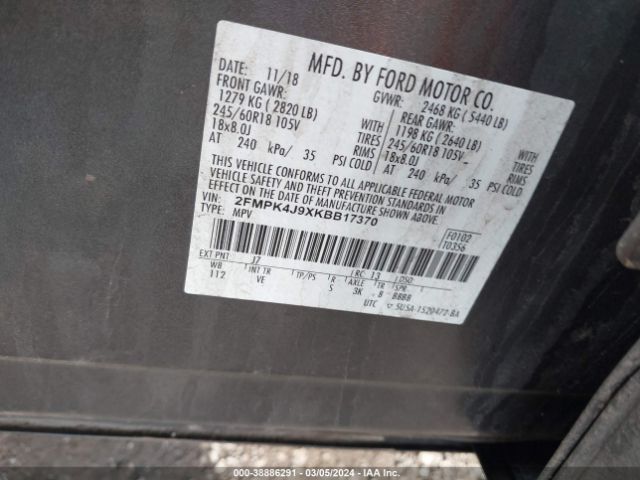2FMPK4J9XKBB17370 Ford EDGE SEL