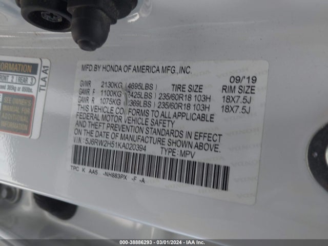 Honda CR-V EX 2019 5J6RW2H51KA020394 Image 9