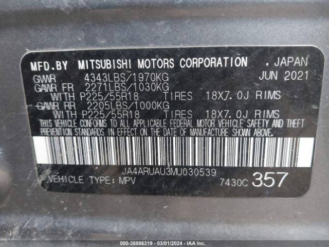 JA4ARUAU3MU030539 Mitsubishi Outlander Sport 2.0 Be Awc/2.0 Es Awc/2.0 Le Awc/2.0 Se Awc
