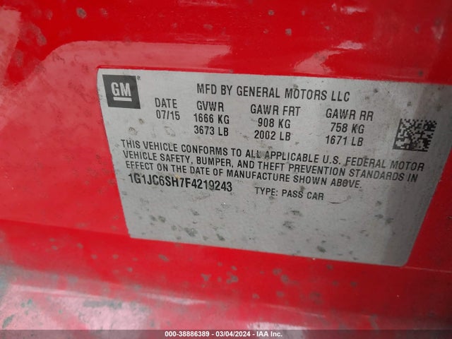 Chevrolet Sonic Lt Auto 2015 1G1JC6SH7F4219243 Image 9
