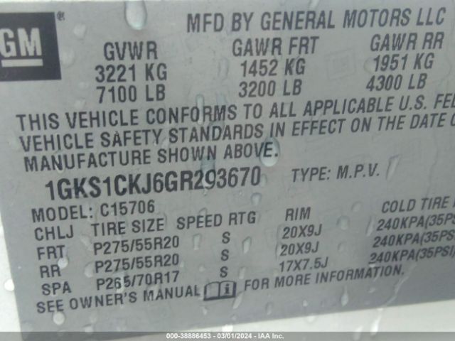 1GKS1CKJ6GR293670 GMC YUKON DENALI