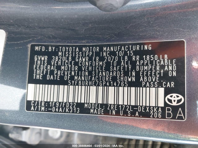Toyota Corolla S Plus 2016 5YFBURHE7GP414765 Image 9