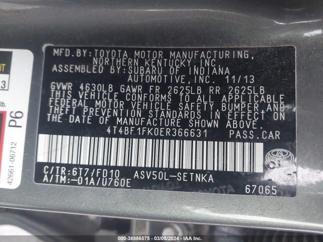 Toyota CAMRY LE 2014 4T4BF1FK0ER366631 Image 9