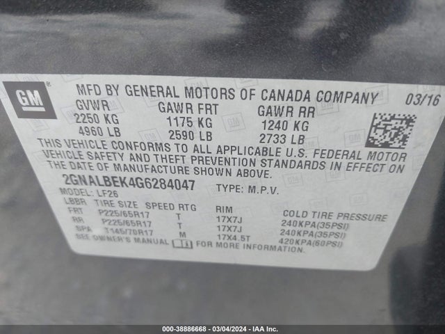 Chevrolet EQUINOX LS 2016 2GNALBEK4G6284047 Image 9