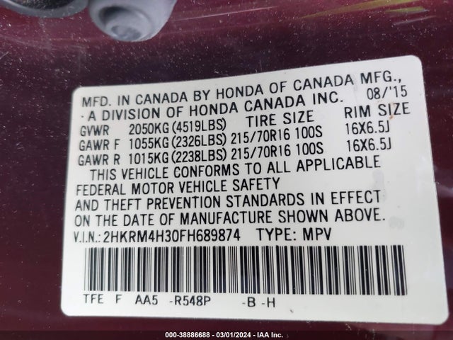Honda CR-V LX 2015 2HKRM4H30FH689874 Image 9