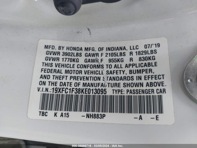 Honda CIVIC EX 2019 19XFC1F38KE013095 Image 9
