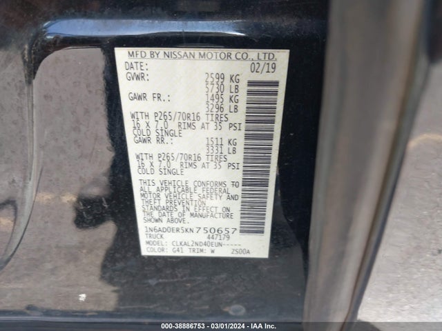 Nissan Frontier Sv 2019 1N6AD0ER5KN750657 Image 9