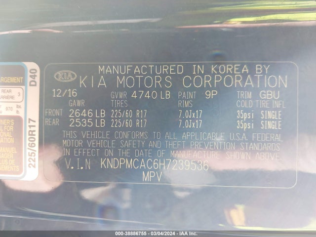 KIA Sportage Lx 2017 KNDPMCAC6H7239536 Image 9