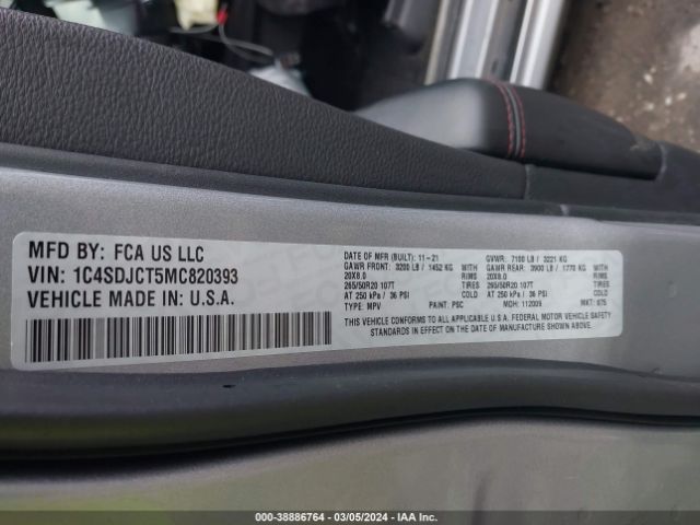 1C4SDJCT5MC820393 Dodge Durango R/t Awd