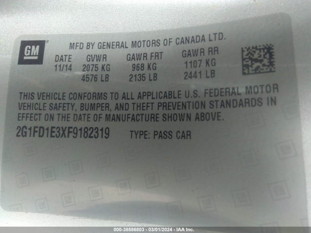 Chevrolet Camaro 1lt 2015 2G1FD1E3XF9182319 Image 9