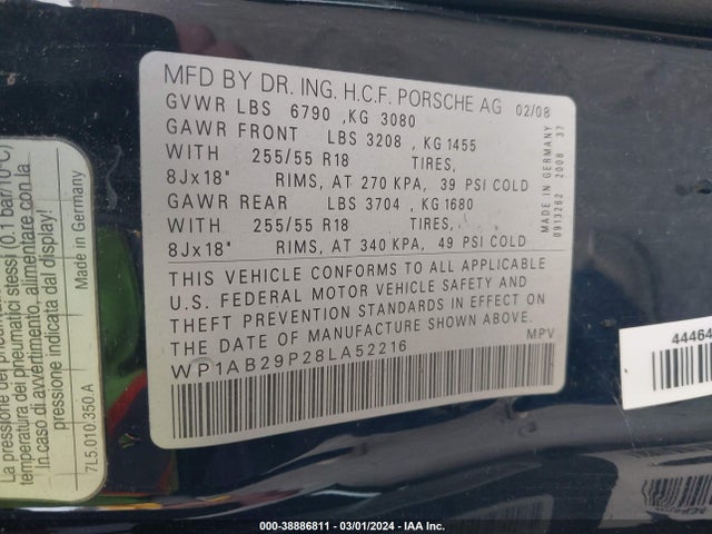 2008 PORSCHE CAYENNE WP1AB29P28LA52216 Photo 8