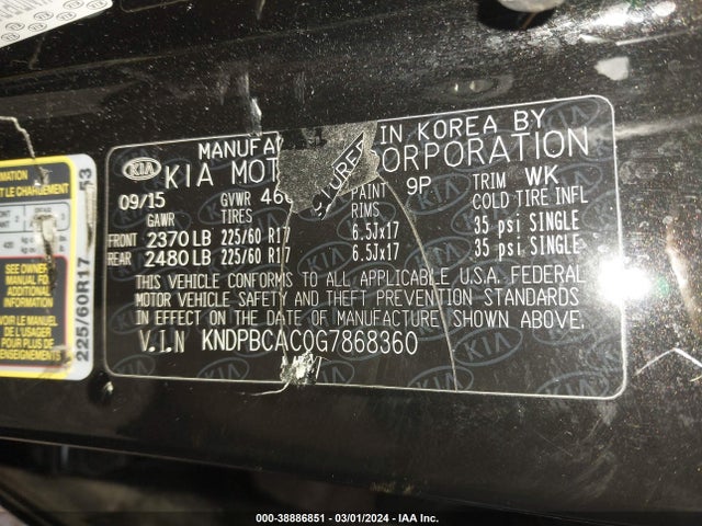 KNDPBCAC0G7868360 KIA Sportage Lx