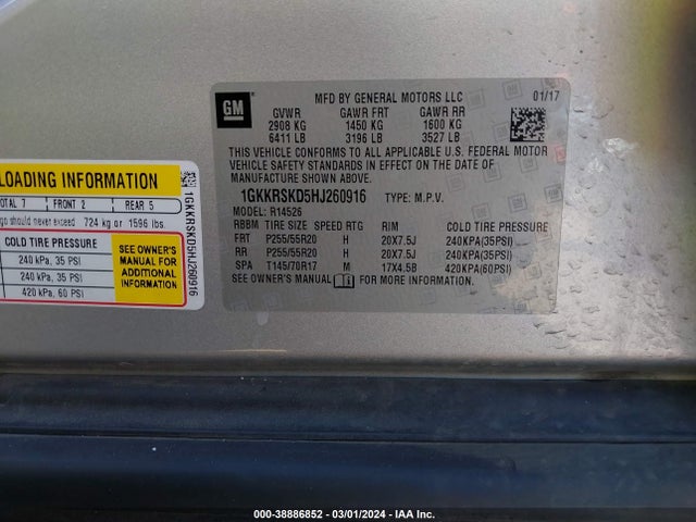 1GKKRSKD5HJ260916 GMC Acadia Limited
