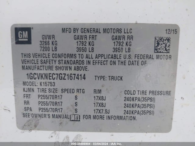 Chevrolet Silverado 1500 Wt 2016 1GCVKNEC7GZ167414 Image 9