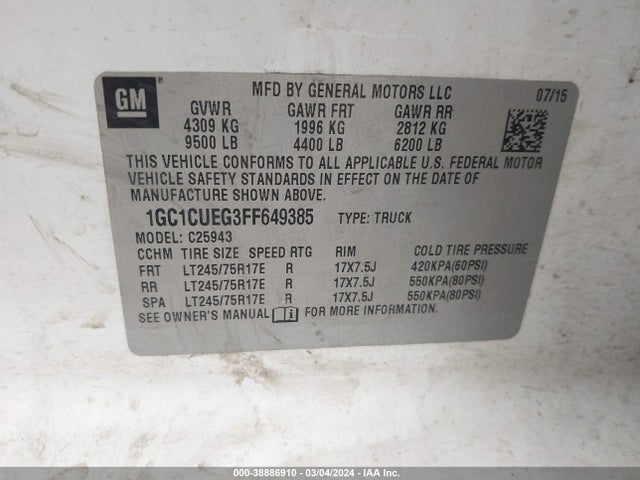 Chevrolet Silverado 2500hd Wt 2015 1GC1CUEG3FF649385 Image 9
