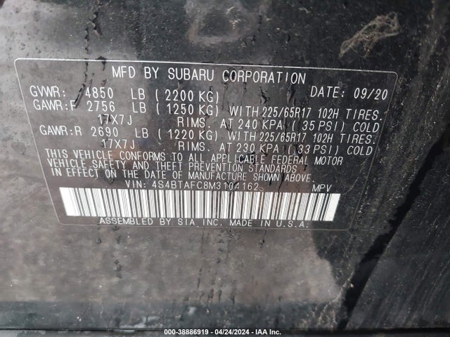 Subaru Outback Premium 2021 4S4BTAFC8M3104162 Image 9