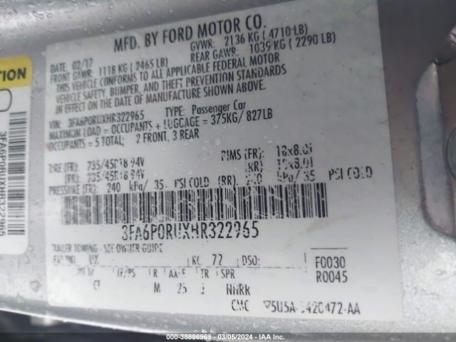 3FA6P0RUXHR322965 Ford Fusion Hybrid Titanium