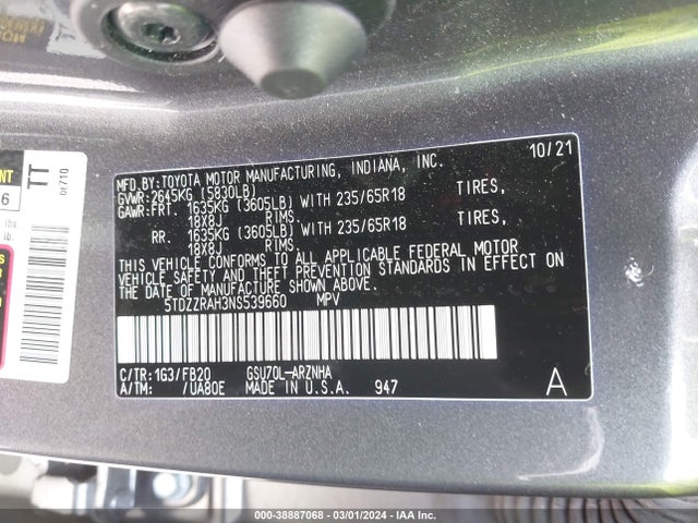 Toyota Highlander Le 2022 5TDZZRAH3NS539660 Image 9