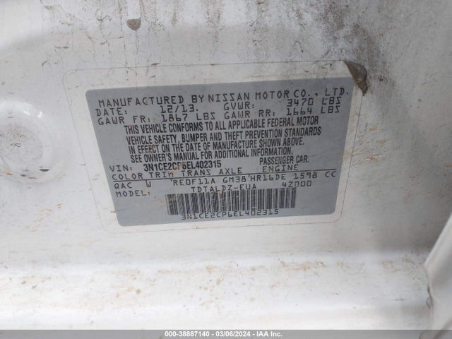 Nissan Versa Note S (sr)/s Plus/sv 2014 3N1CE2CP6EL402315 Image 9