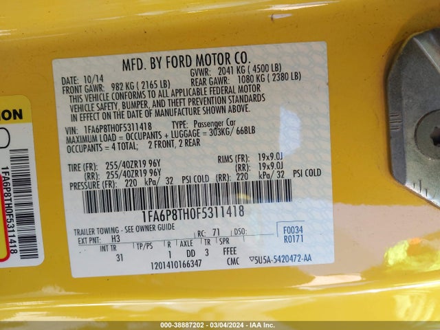 Ford Mustang Ecoboost 2015 1FA6P8TH0F5311418 Image 9