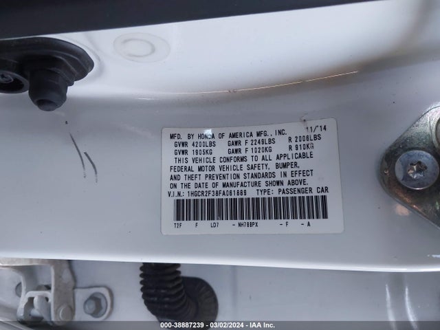 Honda ACCORD LX 2015 1HGCR2F38FA061889 Image 9