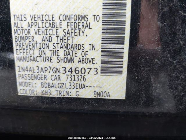 1N4AL3AP7GN346073 Nissan Altima 2.5/2.5 S/2.5 Sl/2.5 Sr/2.5 Sv