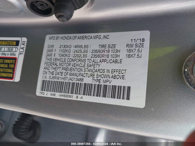 Honda CR-V EX 2018 5J6RW1H57JA013488 Image 9