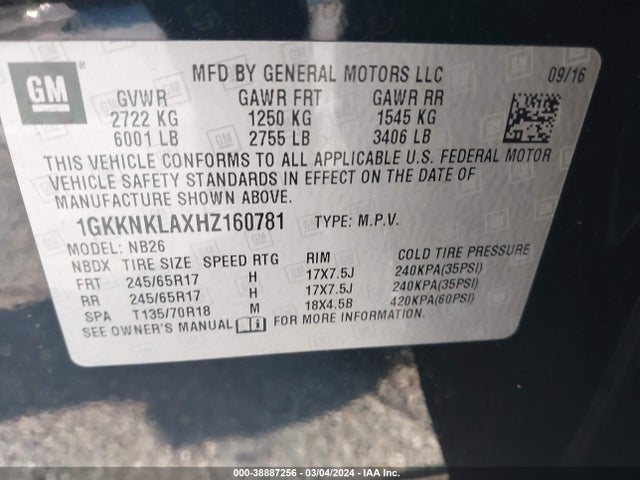 GMC Acadia Sle-1 2017 1GKKNKLAXHZ160781 Image 9