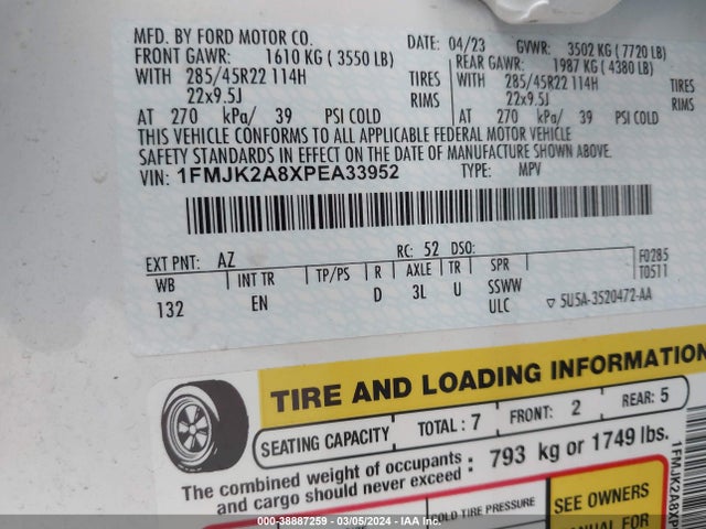 Ford Expedition Limited Max 2023 1FMJK2A8XPEA33952 Image 9