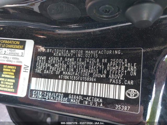 Toyota Avalon Xle Premium 2015 4T1BK1EB5FU158964 Image 9