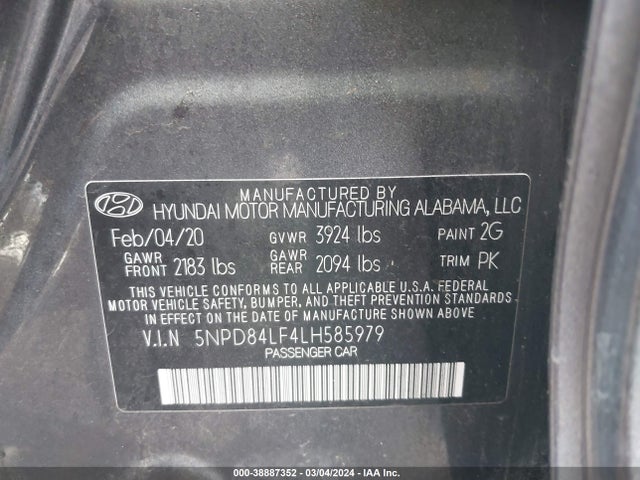 Hyundai ELANTRA SEL 2020 5NPD84LF4LH585979 Image 9