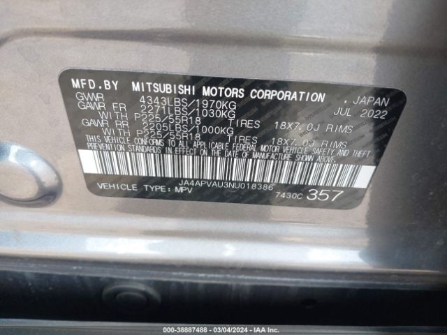 JA4APVAU3NU018386 Mitsubishi Outlander Sport 2.0 Se 2wd
