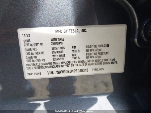 7SAYGDED4PF940348 Tesla Model Y Rwd
