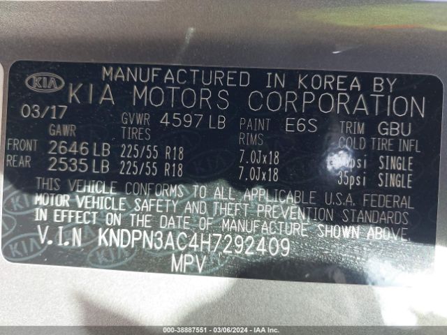 KNDPN3AC4H7292409 KIA Sportage Ex