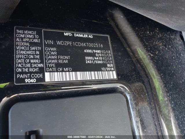 WDZPF1CD6KT002516 Mercedes-Benz Sprinter 2500 High Roof V6