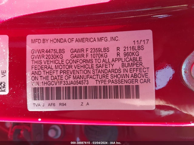1HGCV1F33JA054573 Honda Accord Sport