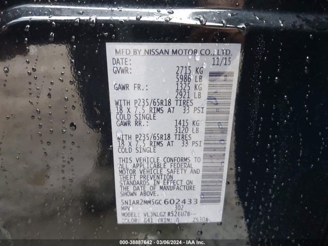 Nissan Pathfinder Sl 2016 5N1AR2MM5GC602433 Image 9