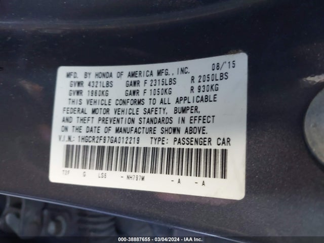 Honda Accord Ex-l 2016 1HGCR2F97GA012219 Image 9