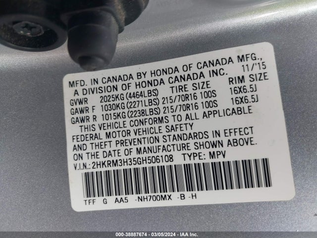Honda CR-V LX 2016 2HKRM3H35GH506108 Image 9