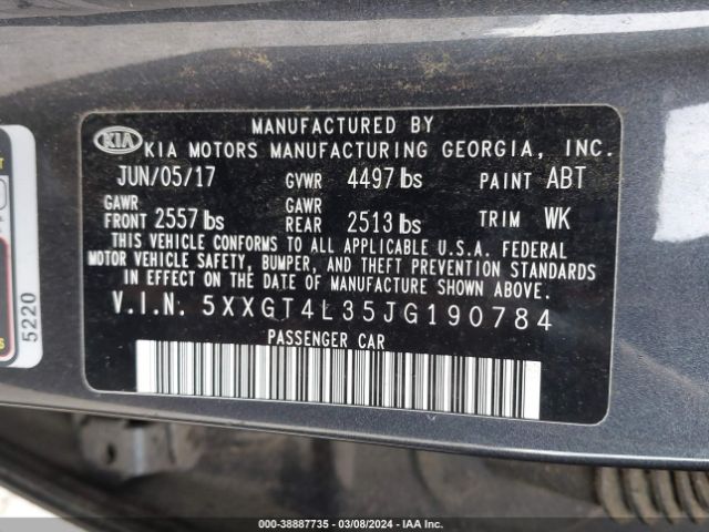 5XXGT4L35JG190784 KIA Optima S