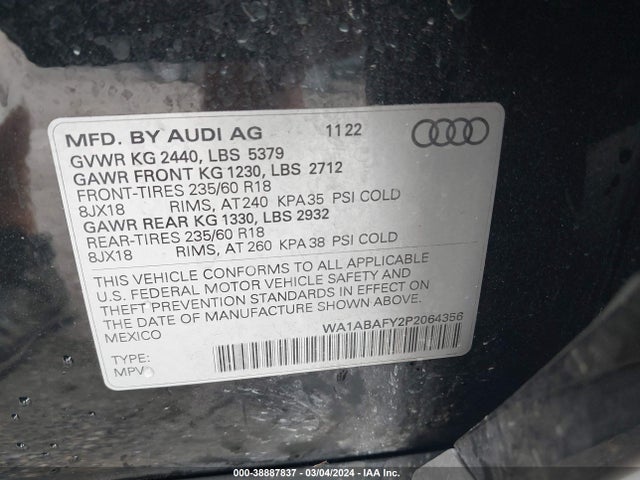 WA1ABAFY2P2064356 Audi Q5 Premium 40 Tfsi Quattro S Tronic