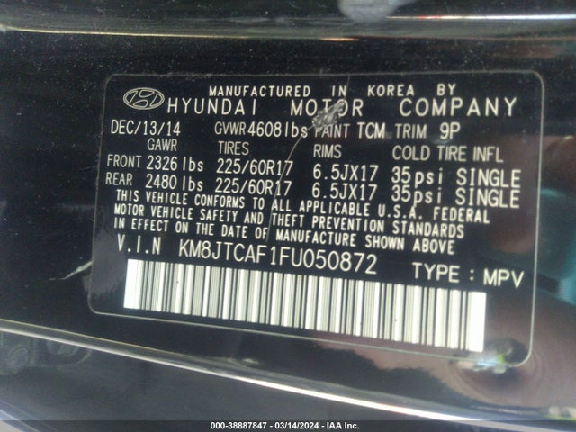 Hyundai TUCSON GLS 2015 KM8JTCAF1FU050872 Image 9