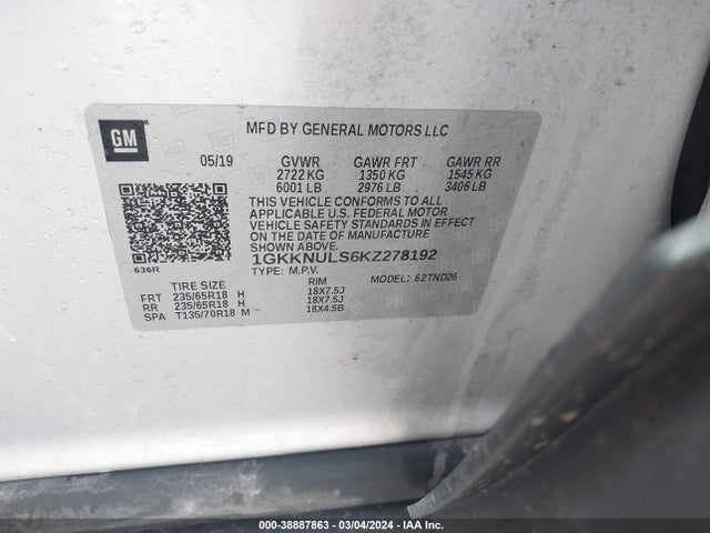 GMC Acadia Slt-1 2019 1GKKNULS6KZ278192 Image 9