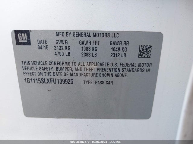 Chevrolet IMPALA 1LT 2015 1G1115SLXFU139925 Image 9
