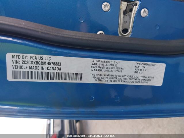 2C3CDXBGXMH576883 Dodge Charger Sxt Rwd