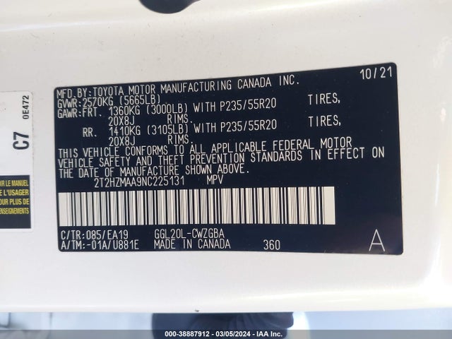 Lexus RX 350 2022 2T2HZMAA9NC225131 Image 9
