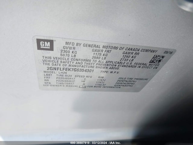 Chevrolet EQUINOX LT 2016 2GNFLFEK7G6354301 Image 9